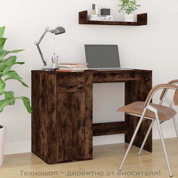 Бюро със страничен шкаф, опушен дъб, инженерно дърво