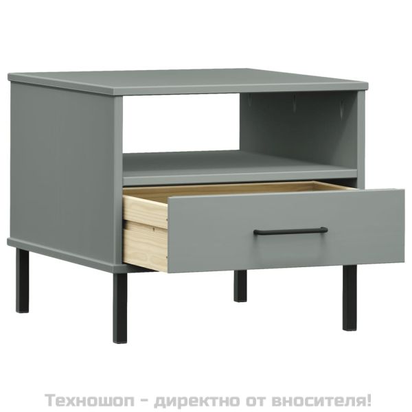 Нощна масичка с метални крака сив бор масив OSLO