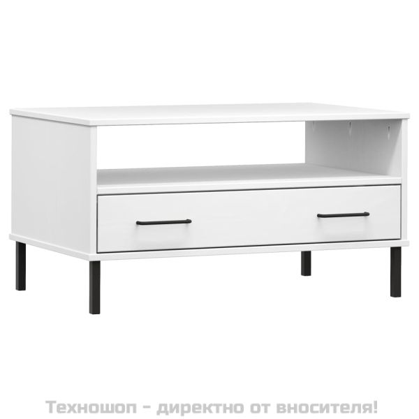 Кафе маса с метални крака бяла 85x50x45 см масивно дърво OSLO