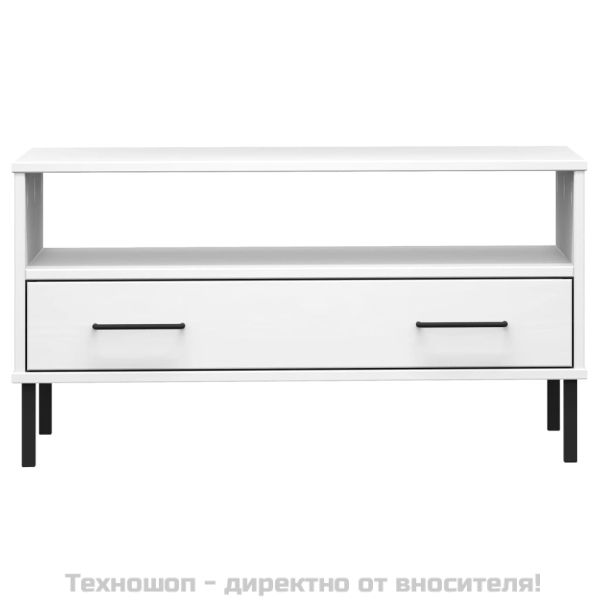 Кафе маса с метални крака бяла 85x50x45 см масивно дърво OSLO