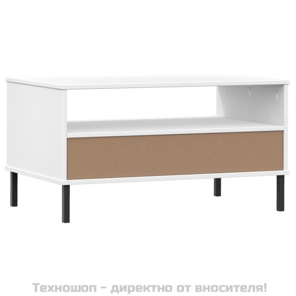 Кафе маса с метални крака бяла 85x50x45 см масивно дърво OSLO