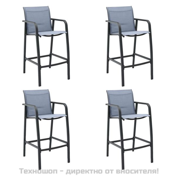 Градински бар столове, 4 бр, сиви, textilene