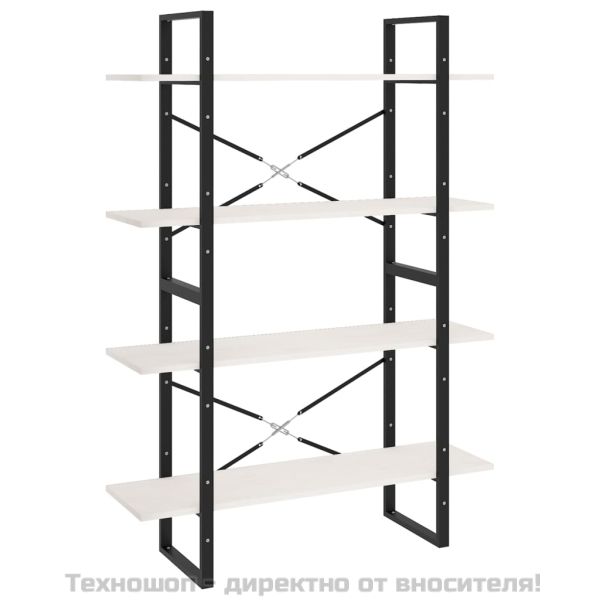 4-етажна библиотека, бяла, 100x30x140 см, борово дърво масив