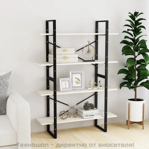 4-етажна библиотека, бяла, 100x30x140 см, борово дърво масив