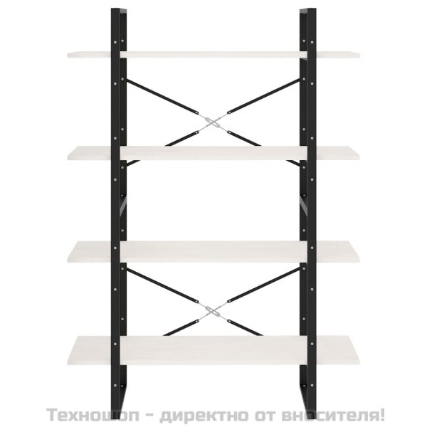 4-етажна библиотека, бяла, 100x30x140 см, борово дърво масив