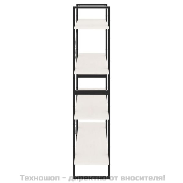 4-етажна библиотека, бяла, 100x30x140 см, борово дърво масив