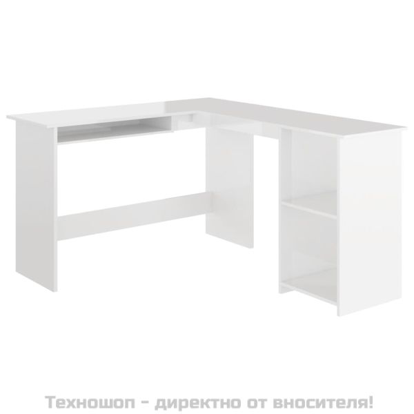 Г-образно ъглово бюро бял гланц 120x140x75 см инженерно дърво