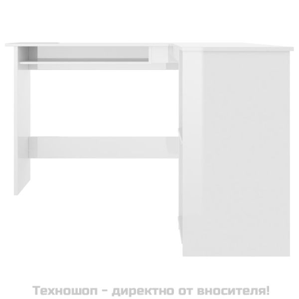 Г-образно ъглово бюро бял гланц 120x140x75 см инженерно дърво