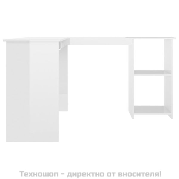 Г-образно ъглово бюро бял гланц 120x140x75 см инженерно дърво