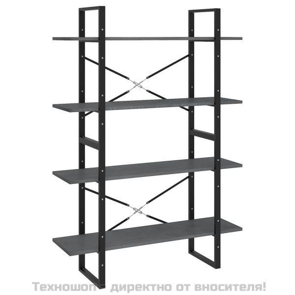 4-етажна библиотека, сива, 100x30x140 см, борово дърво масив