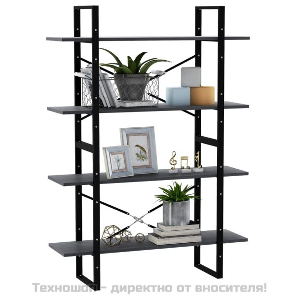 4-етажна библиотека, сива, 100x30x140 см, борово дърво масив