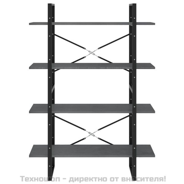 4-етажна библиотека, сива, 100x30x140 см, борово дърво масив