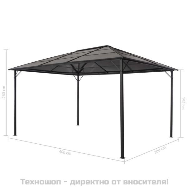 Шатра с покрив, алуминий, 4x3x2,6 м, черна
