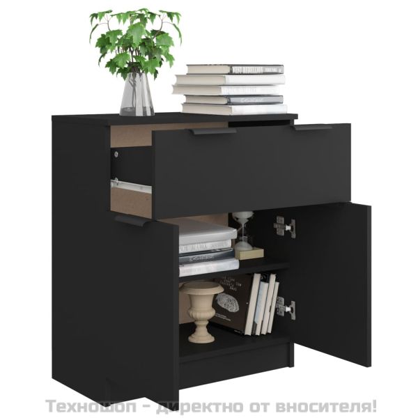 Сайдборд, черен, 60x30x70 см, инженерно дърво