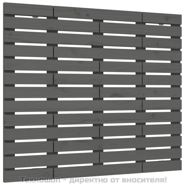 Стенна табла за спалня, сива, 126x3x91,5 см, борово дърво масив