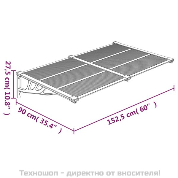 Навес за врата, черен, 152,5x90 см, поликарбонат