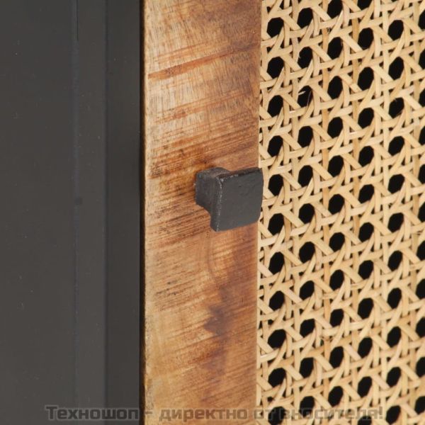 Нощно шкафче, 40x30x50 см, грубо мангово дърво масив и тръстика