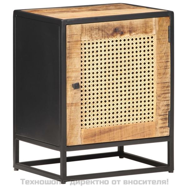 Нощно шкафче, 40x30x50 см, грубо мангово дърво масив и тръстика