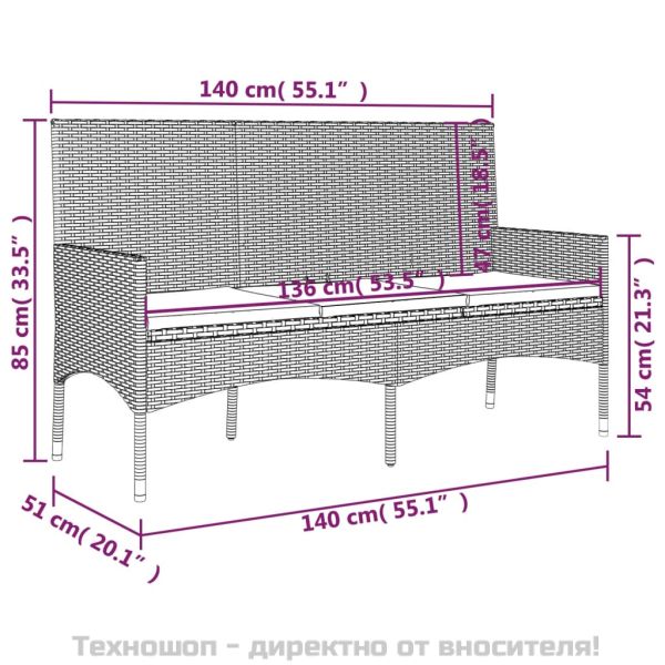 Градински лаундж комплект с възглавници 4 части черен полиратан