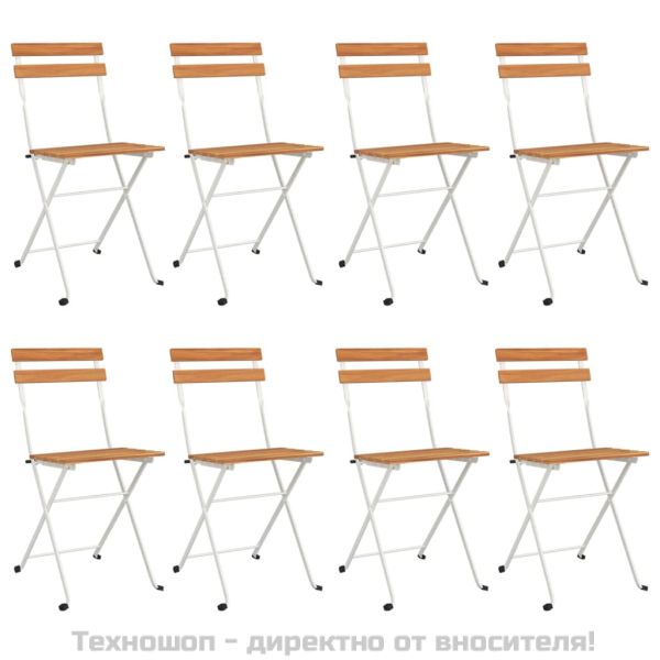 Сгъваеми бистро столове, 8 бр, акация масив и стомана