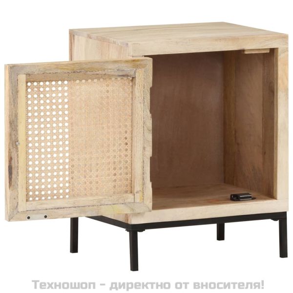 Нощно шкафче, 40x30x50 см, мангово дърво масив и тръстика