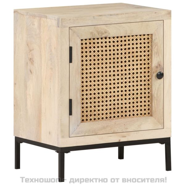 Нощно шкафче, 40x30x50 см, мангово дърво масив и тръстика