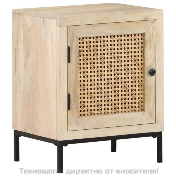 Нощно шкафче, 40x30x50 см, мангово дърво масив и тръстика