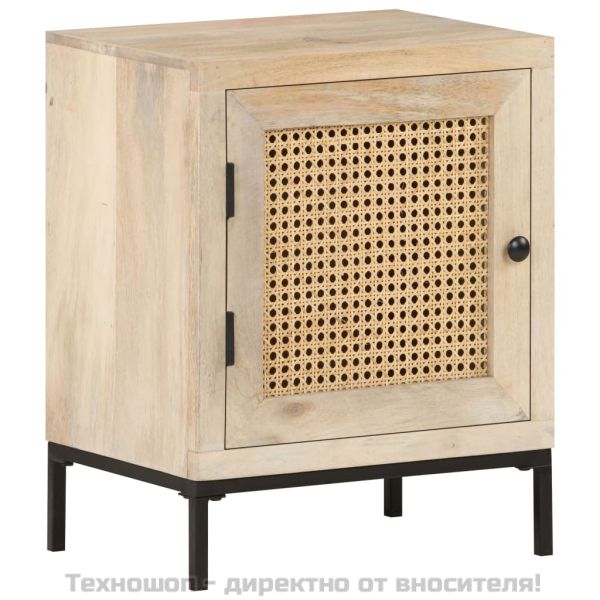 Нощно шкафче, 40x30x50 см, мангово дърво масив и тръстика