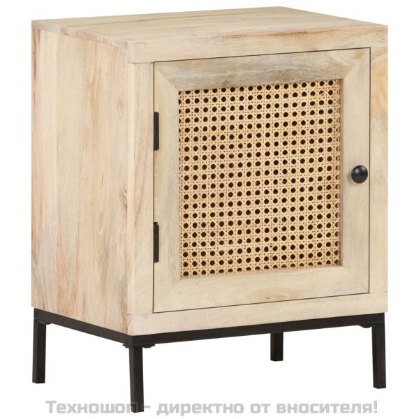 Нощно шкафче, 40x30x50 см, мангово дърво масив и тръстика