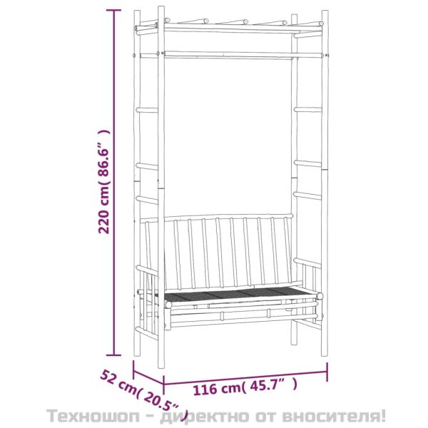 Градинска пейка с пергола, 116 см, бамбук
