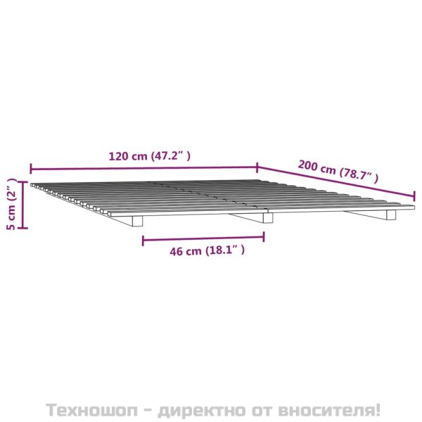 Рамка за легло, бяла, 120х200 см, бор масив