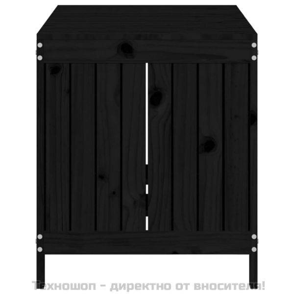 Кутия за съхранение, черна, 121x55x64 см, борово дърво масив