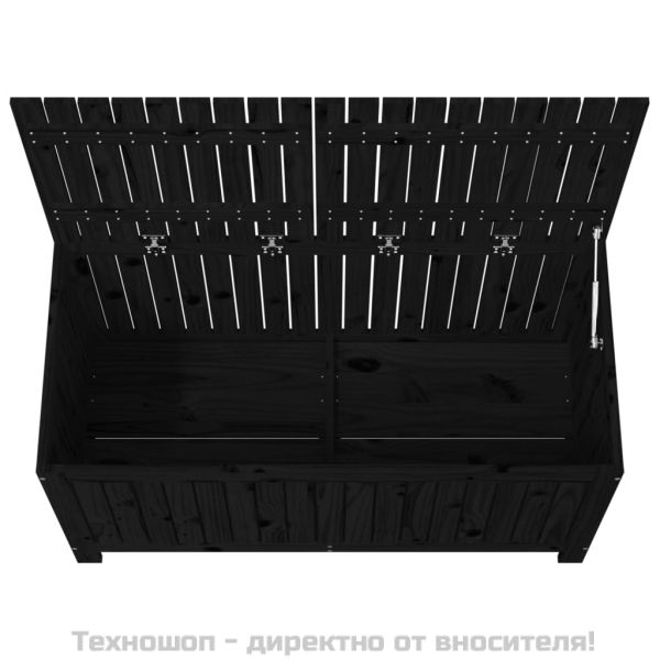 Кутия за съхранение, черна, 121x55x64 см, борово дърво масив