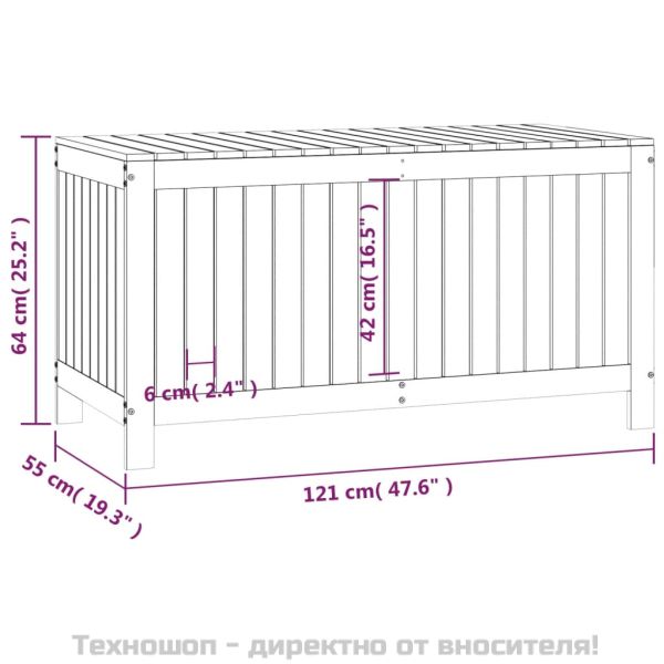 Кутия за съхранение, черна, 121x55x64 см, борово дърво масив