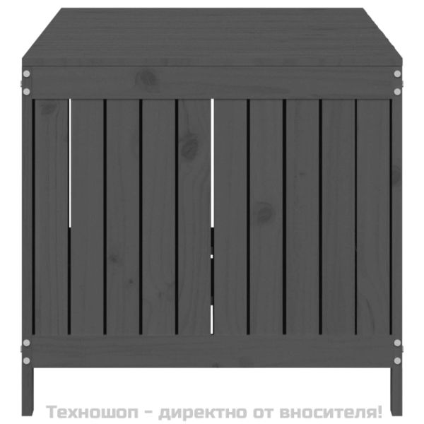 Кутия за съхранение, сива, 147x68x64 см, борово дърво масив
