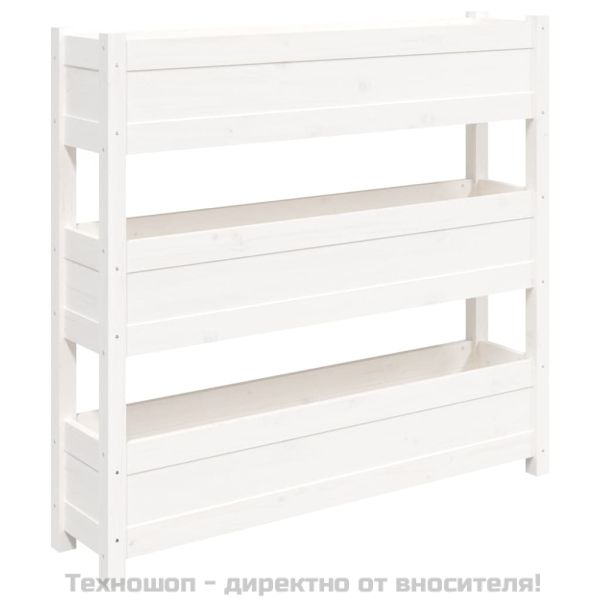 Плантер, бяла, 112x25x104,5 см, борово дърво масив
