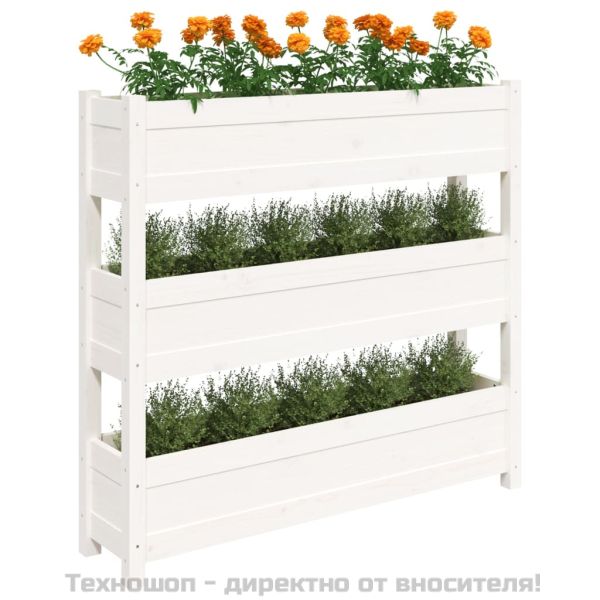 Плантер, бяла, 112x25x104,5 см, борово дърво масив
