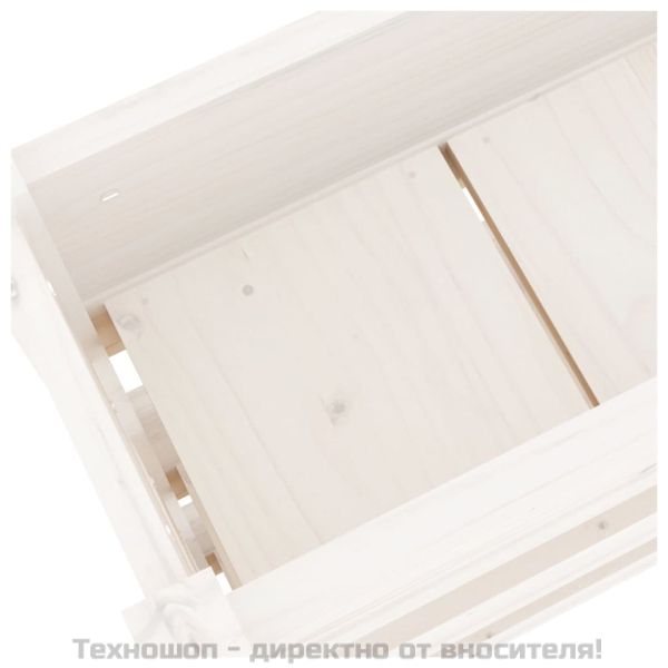 Плантер, бяла, 112x25x104,5 см, борово дърво масив