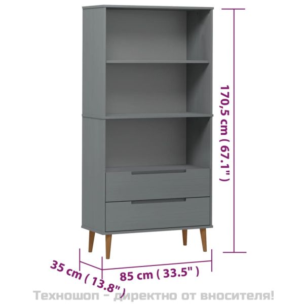 Етажерка за книги MOLDE сива 85x35x170,5 см масивно дърво бор