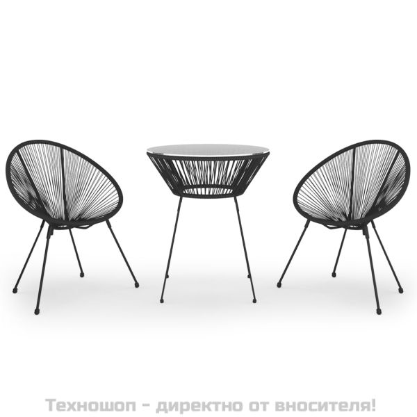 Градински трапезен комплект, 3 части, PVC ратан, черен