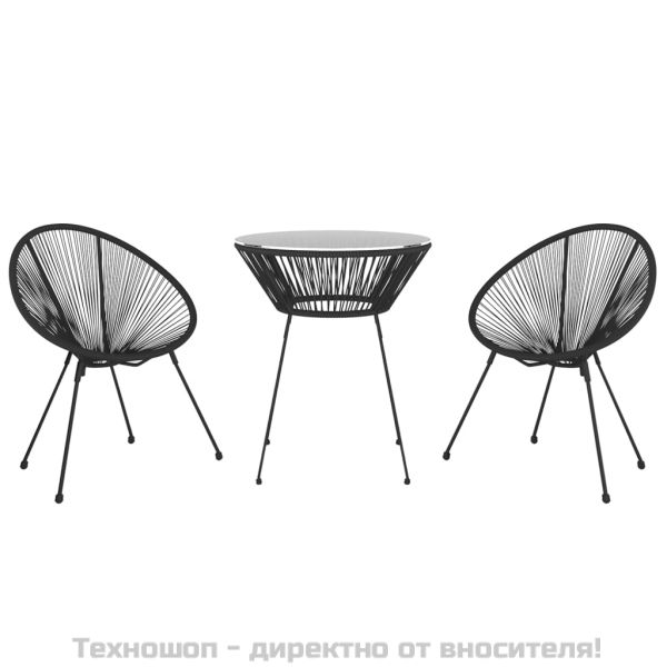 Градински трапезен комплект, 3 части, PVC ратан, черен