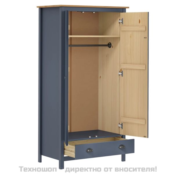 Гардероб с 2 врати Hill сив 89x50x170 см борово дърво масив