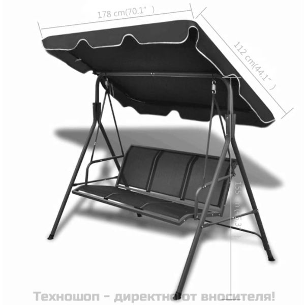 Градинска пейка-люлка със сенник, черна