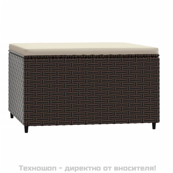 Градински табуретки с възглавници, 2 бр, кафяв полиратан