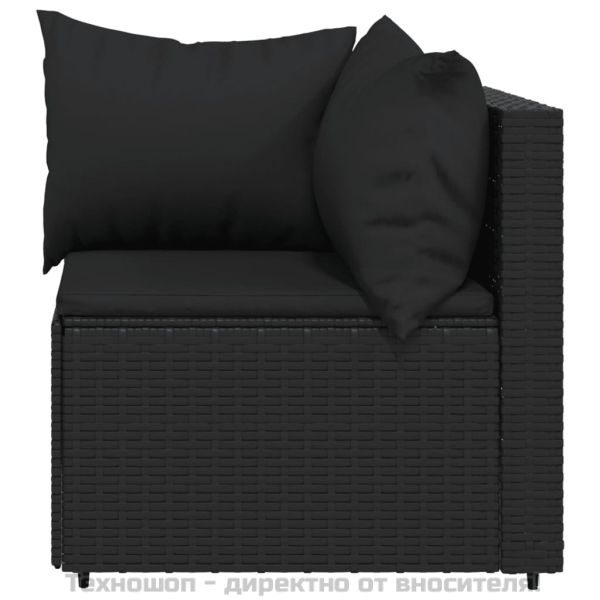 Градински лаундж комплект с възглавници 3 части черен полиратан