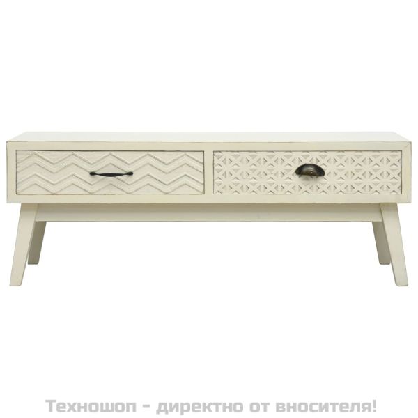 Кафе маса с 2 чекмеджета, дърворезба, сива, 110x50x40 см, дърво