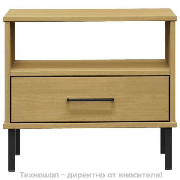 Нощна масичка с метални крака, кафява, бор масив, OSLO