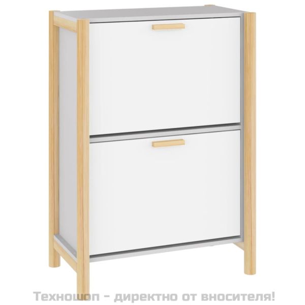 Шкаф за обувки, бял, 57,5x33x80 см, инженерно дърво