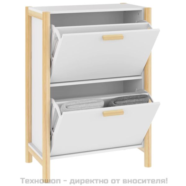 Шкаф за обувки, бял, 57,5x33x80 см, инженерно дърво