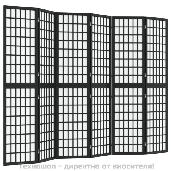 Параван за стая, 6 панела, японски стил, 240x170 cм, черен
